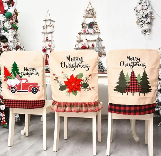 Embroidery Xmas Tree - 4/6/8 Uds. Funda navideña para silla,