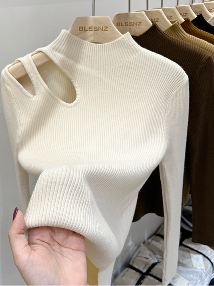 Embroidery Thread Yarn - Suéter de punto calado con cuello