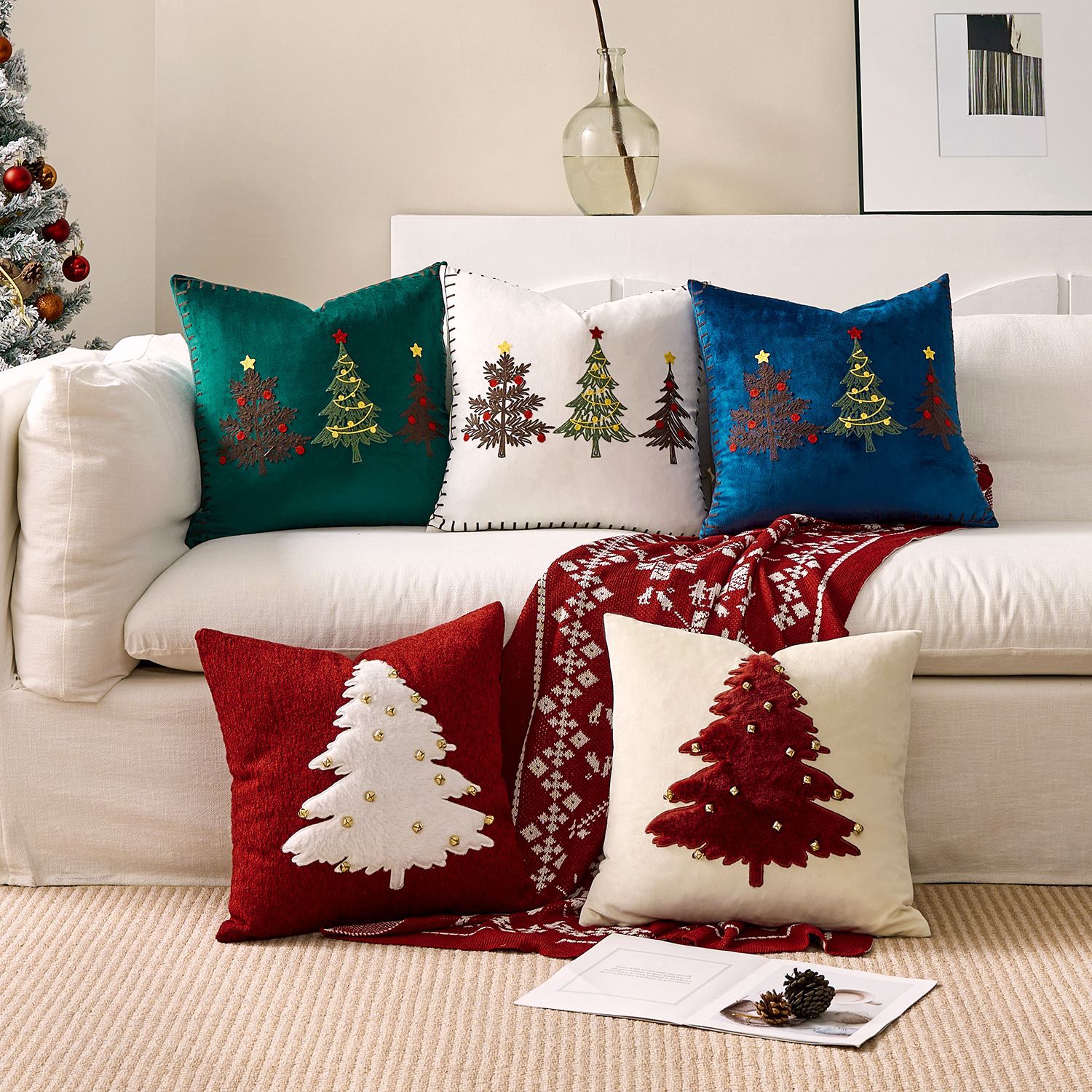 Embroidery Xmas Tree - Funda de cojín bordada, funda de