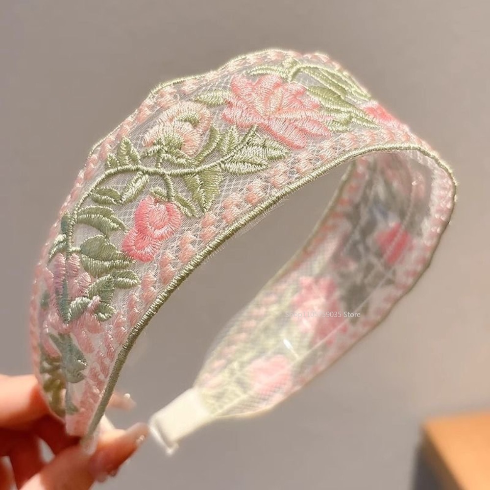Embroidery Hoop - Diadema de encaje floral con bordado