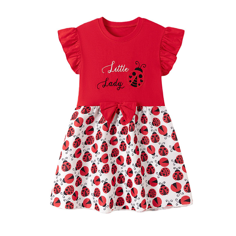 Embroidery Lady Bug - Vestidos de manga corta para niñas,
