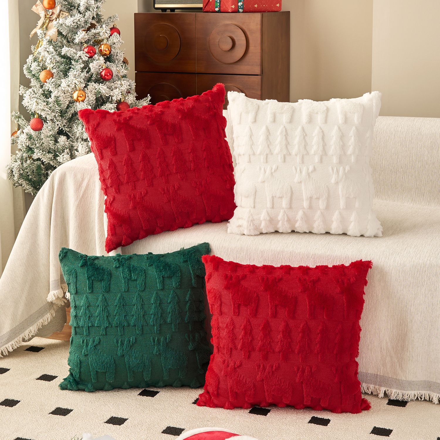 Embroidery Xmas Tree - Juego de funda de almohada de