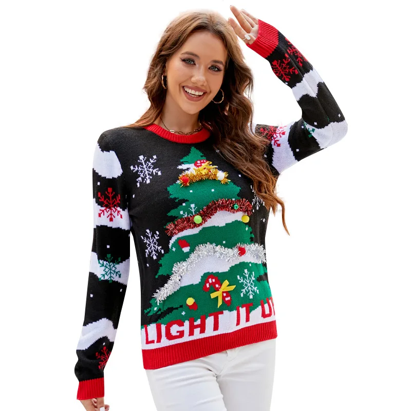 Suéter navideño para mujeres y - Embroidery Xmas Tree reseña y precio