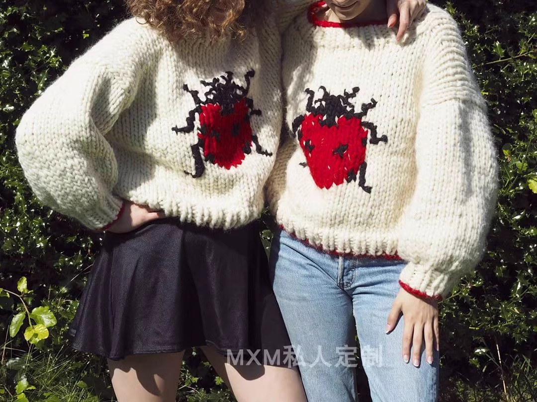 Suéter de lana gruesa tejido a - Embroidery Lady Bug reseña y precio